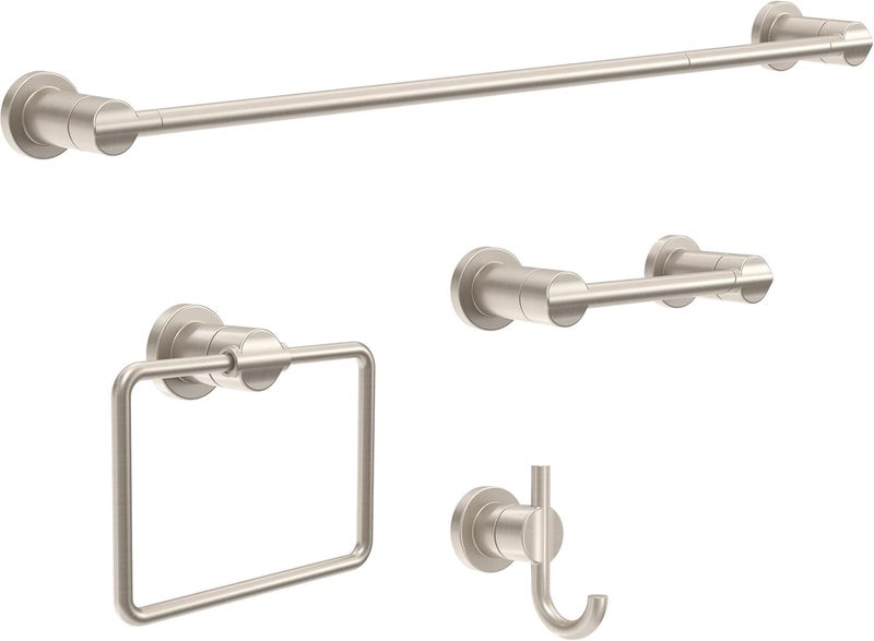Delta FAUCET NIC64-DN Nicoli 4-Piece Bath Hardware Set 18 to 24 in. Towel Bar, Toilet Paper Holder, Towel Ring, Towel Hook in Brushed Nickel - Image 1